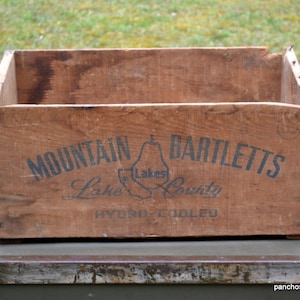 Vintage Wooden FRUIT CRATE Mountain Bartlett Pears Old Wood Storage Box Rustic Primitive Kitchen Display Box Prop Advertising PanchosPorch