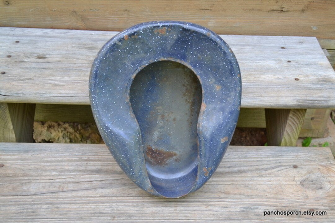 Vintage Blue Enamel Bedpan Metal Hospital Medical Collectible Planter