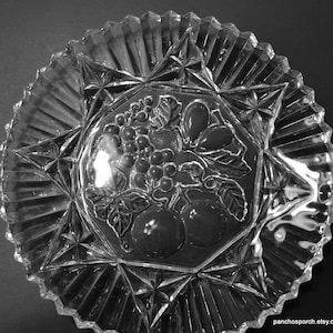 Vintage Clear Glass Round Platter Embossed Fruit Design Center Serving Platter Cake Plate PanchosPorch