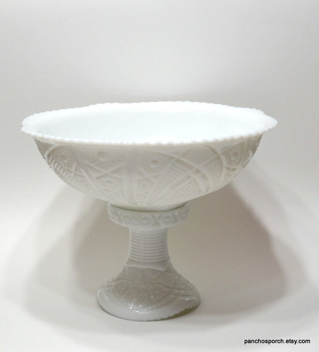 Vintage White Milk Glass Punch Bowl With Pedestal Mckee Concord Hobstar