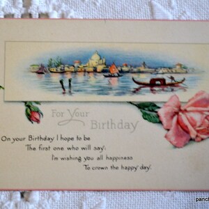 Vintage carte postale d'anniversaire Rose florale bonheur carte postale de voeux souvenirs de vacances papier éphémères PanchosPorch