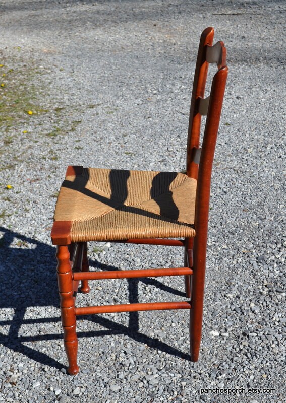 Vintage Ladderback Wooden Chair: Woven Rush Seat, Farmhouse