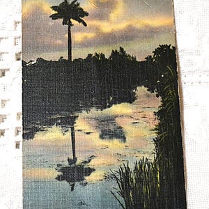 Vintage FLORIDE carte postale coucher de soleil silhouette sur la Floride rivière vacances carte postale souvenir souvenirs papier éphémères PanchosPorch