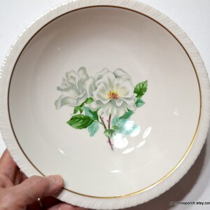 Vintage SILVER ROSE Round Vegetable Bowl White Rose Floral Green Leaves Gold Trim Serving Bowl Hanover China USA PanchosPorch