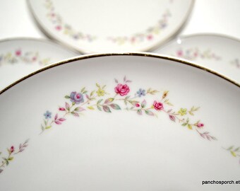 Vintage Spring Garden Dinner Plate Set of 4 Pink Blue Floral Flowers Gold Rim Fine China of Japan Panchosporch