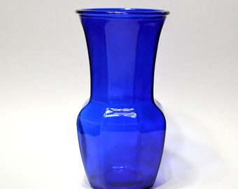 Vintage COBALT BLUE Glass Vase Tall Paneled 8 Sided Octagon Flower Vase Deep Blue Colored Glass Centerpiece Florist Supply Panchosporch
