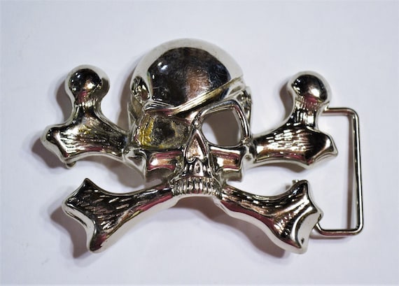 Vintage Skull and Crossbones Belt Buckle Silver T… - image 1