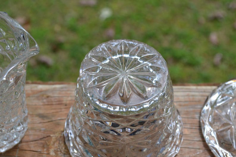 Vintage Pressed Glass Sugar Bowl and Creamer Set Collectible Glassware PanchosPorch image 4