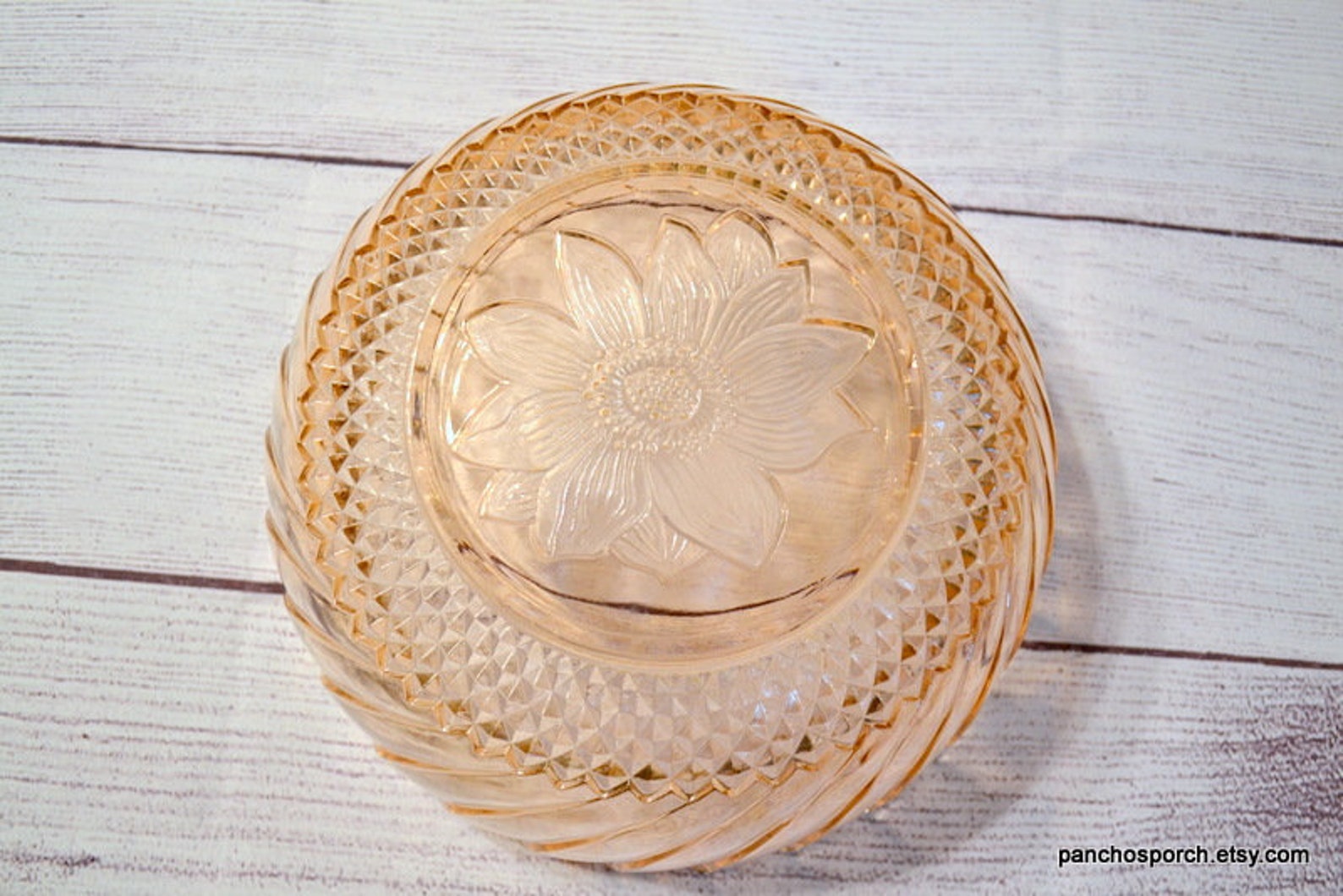 Vintage Pink Glass Serving Bowl Floral Center Diamonds Swirl Etsy España