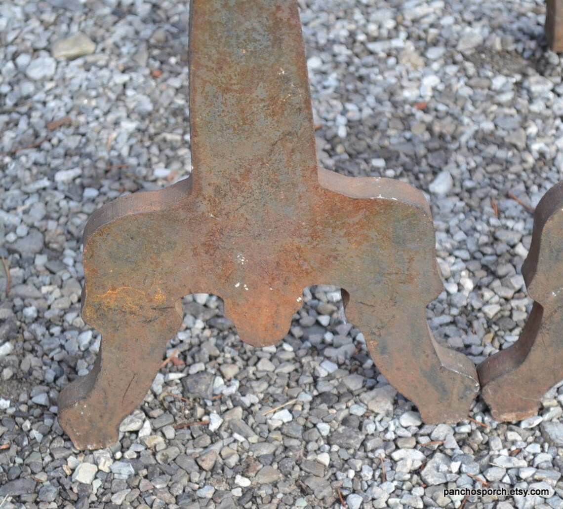 Vintage Cast Iron Andirons Set of 2 Primitive Rustic Craftsman Etsy