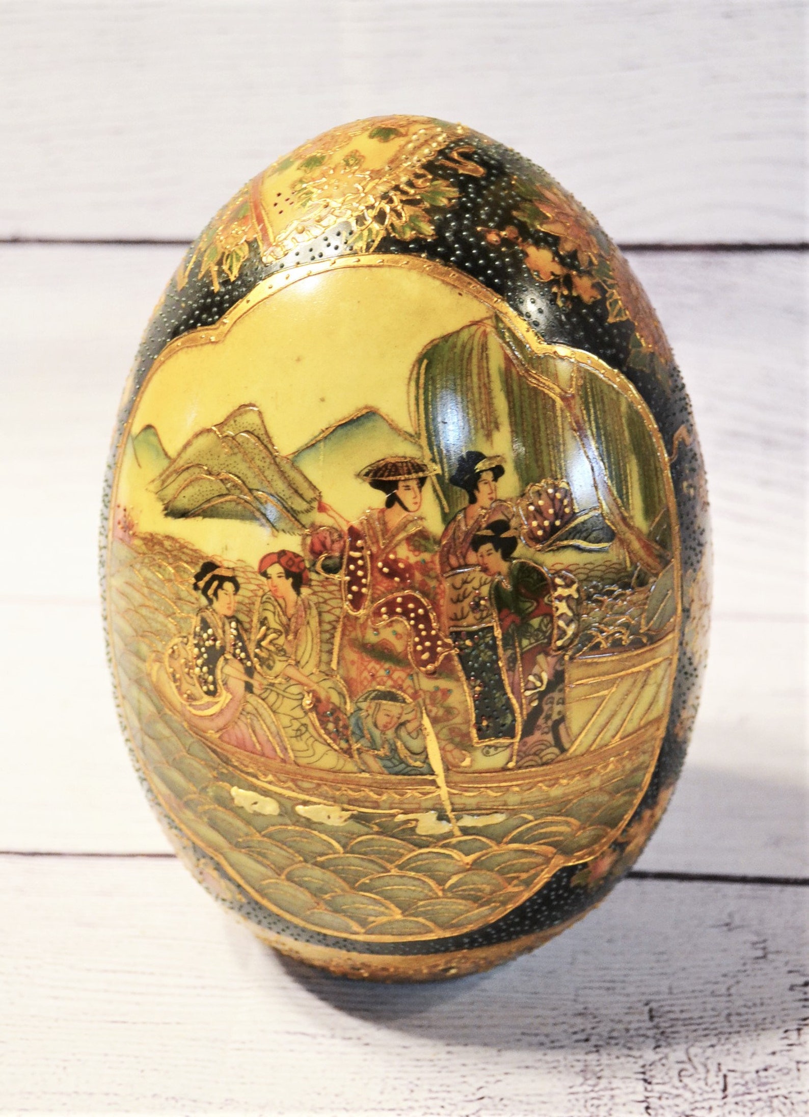 Vintage Asian Satsuma Egg Large Porcelain Hand Painted Egg Etsy