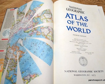 National Geographic Atlas of the World Book 1975 4th Edition Maps Large Oversized Hardcover Vintage Used Reference Book PanchosPorch