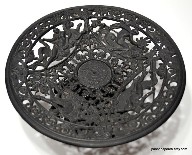 Vintage Cast Iron Pedestal Compote Bowl Greek Mythology Ornate Etsy