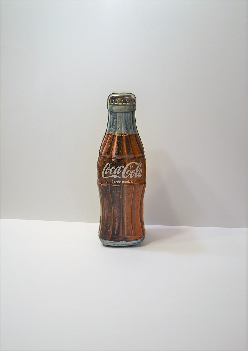 Vintage Coca Cola Bottle Shape Tin with Hinged Lid 13 inch 1997 Advertising Tin Box Panchosporch
