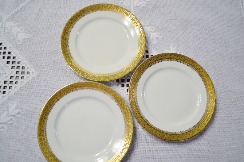 Vintage Limoges Gold Encrusted Bread Plate Set of 3 C Ahrenfeldt Backstamp France Collectible Dinnerware PanchosPorch