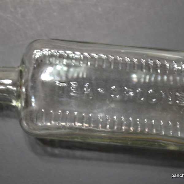 Vintage Medicine Bottle Tea Spoons Measured Clear Embossed Glass Pharmacy Apothecary Collectible Bottle PanchosPorch