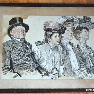Vintage Charles Dana Gibson Framed Print Seeing New York for the First Time Gibson Girls Top Hat Old Original Print Wall Decor PanchosPorch