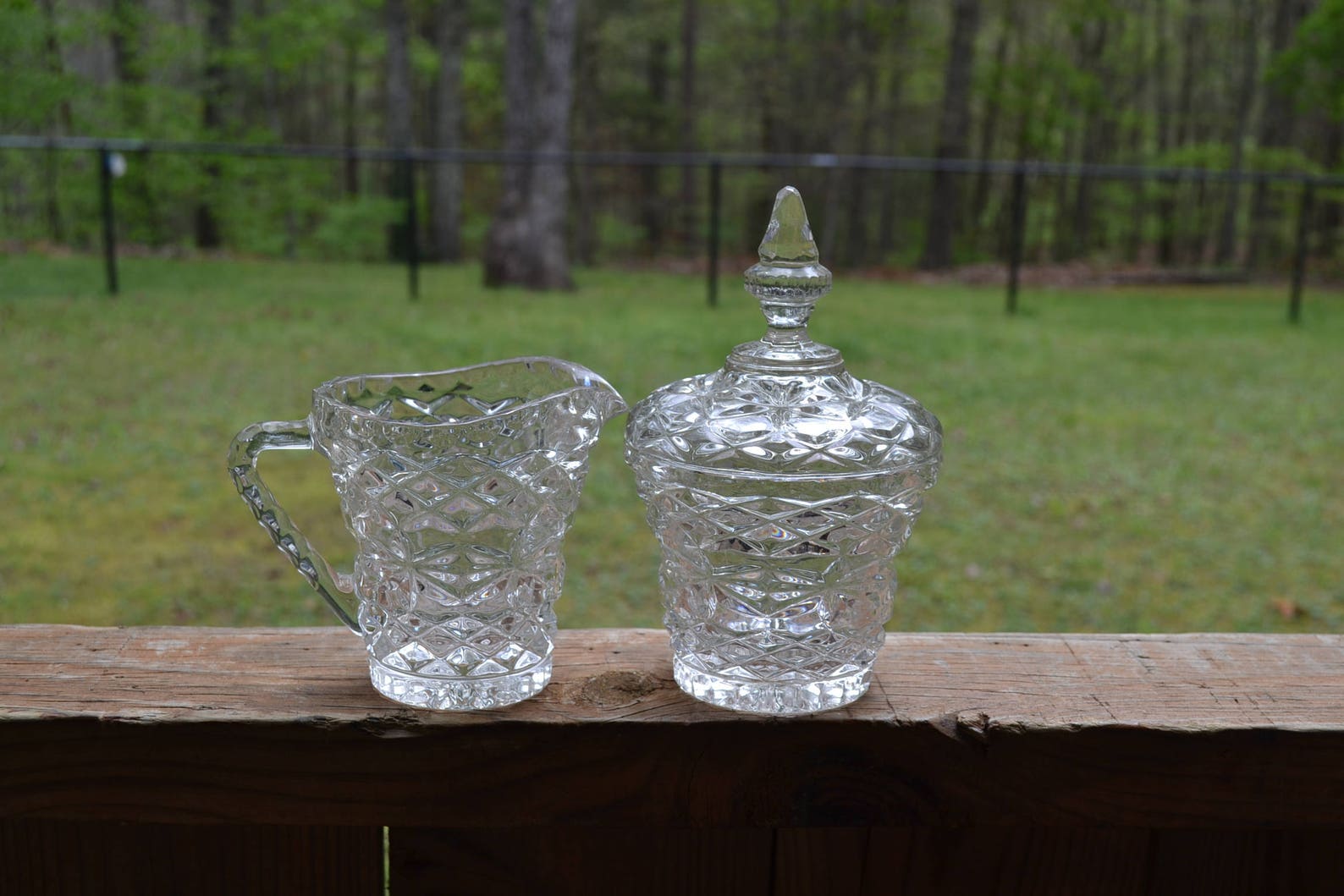 Vintage Pressed Glass Sugar Bowl and Creamer Set Collectible Etsy