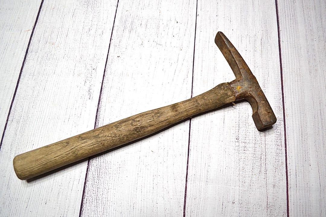 Vintage Masonry Hammer Worn Wooden Handle Rustic Hand Tool Man Cave ...