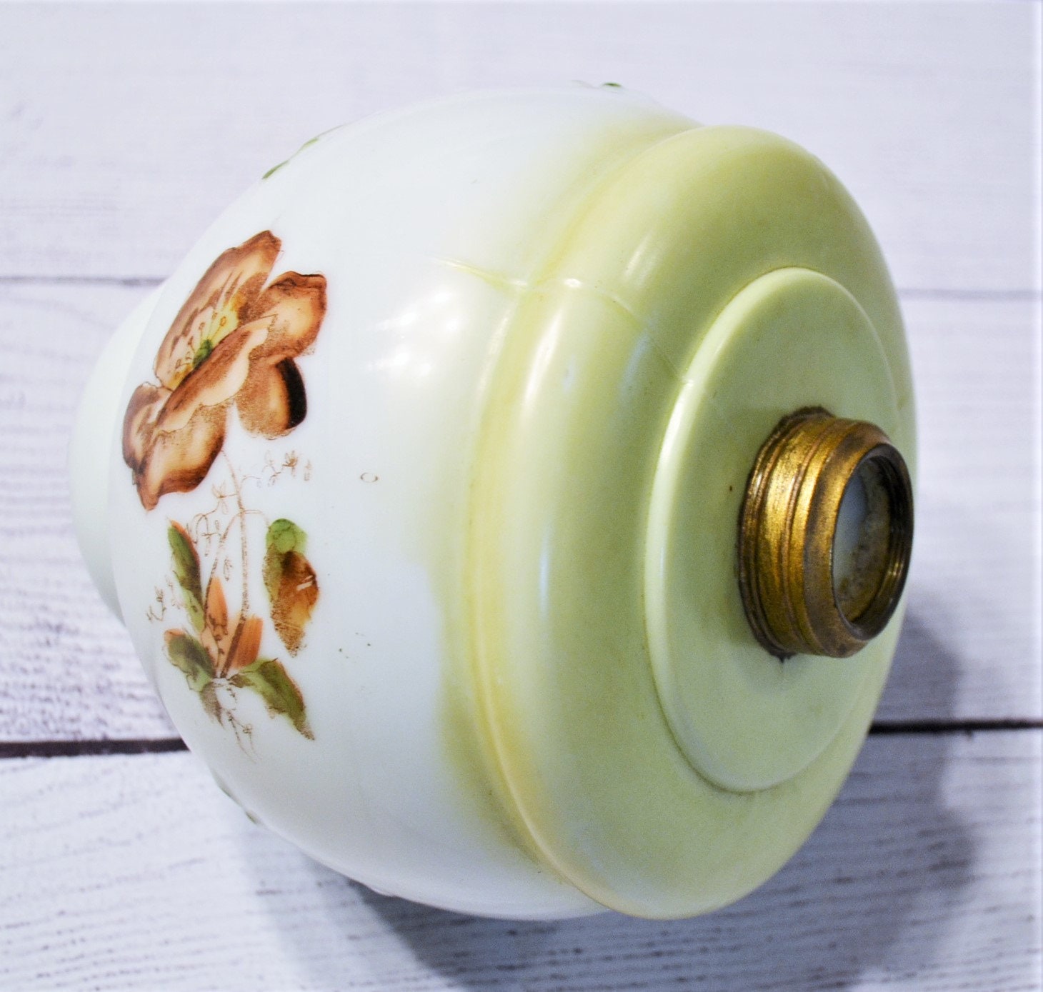 Vintage Glass Oil Lamp Reservoir White Milk Glass Hand Painted Etsy