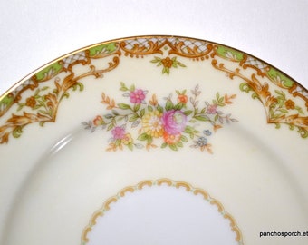 Vintage Noritake Nanarosa Bread Plate Floral Cream Band Gold Rim 1940s Dinnerware Morimura Japan Wedding Pattern 682  PanchosPorch