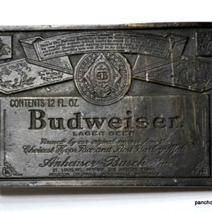 Vintage Budweiser Belt Buckle Brass Anheuser Busch Lager Beer Country Western Mens Accessory Advertising PanchosPorch