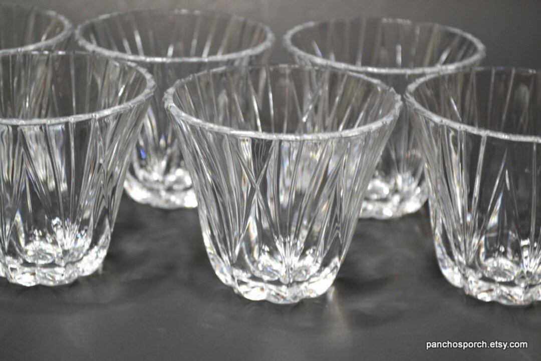 Vintage Crystal Old Fashioned Glass Set of 6 Flaired Shape on the Rocks Whiskey Glasses Cocktail