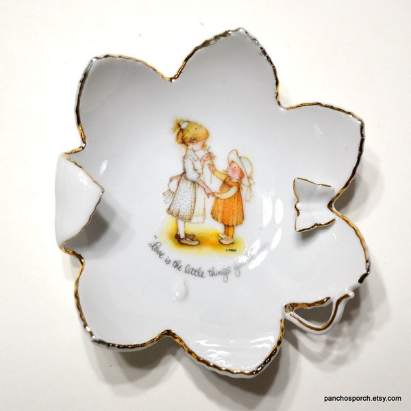 Vintage Holly Hobby Ashtray Porcelain Trinket Dish Butterfly Love Is Little Things You Do 1973 Retro Feminine Dish Tobacciana PanchosPorch