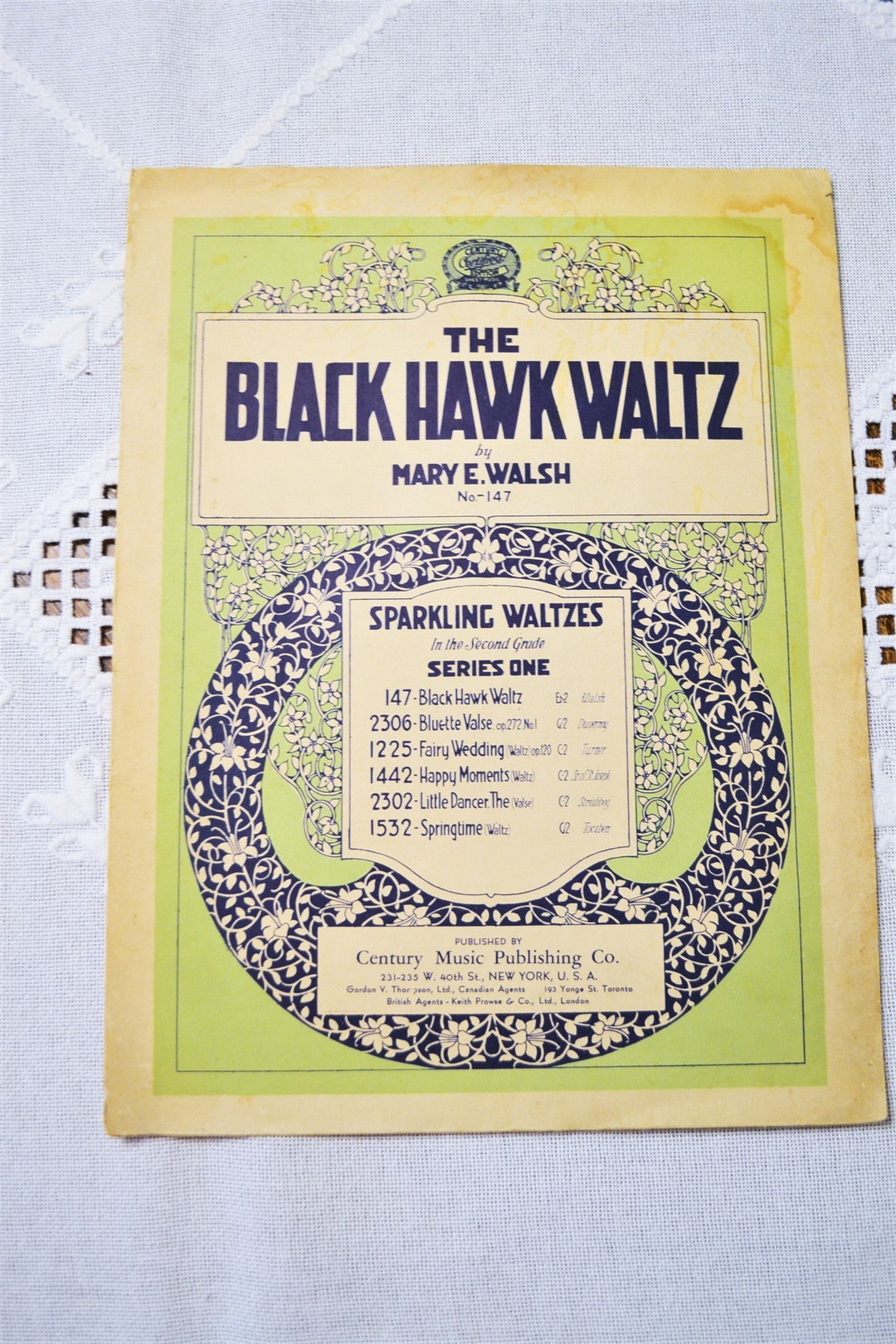 Vintage the Black Hawk Waltz Sheet Music Century Music Publishing Co