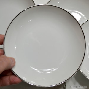 Vintage Harmony House Simone Fruit Bowls: White Silver Rim Dinnerware, Set of 7