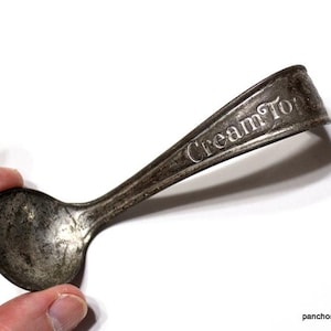 Vintage Cream Top Ladle Mini Spoon 1920's Advertising Rustic Kitchen Decor