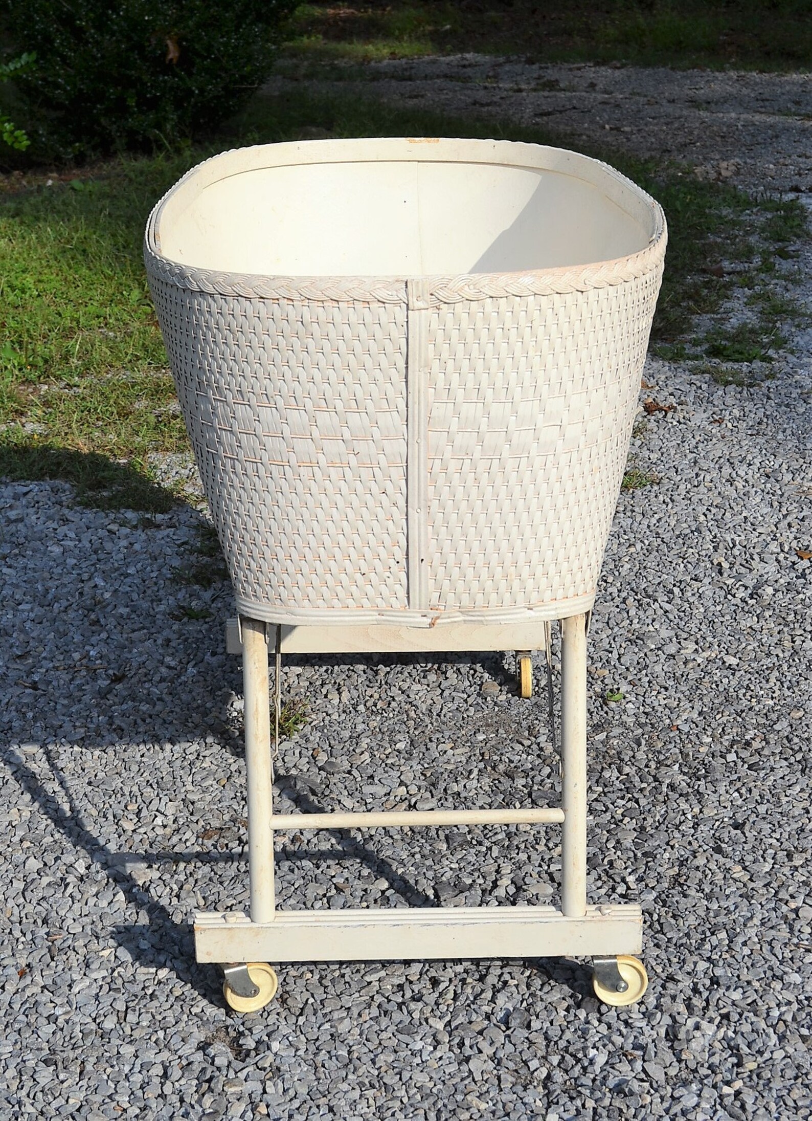 Vintage Baby White Basket Weave on Wheels Folding Etsy
