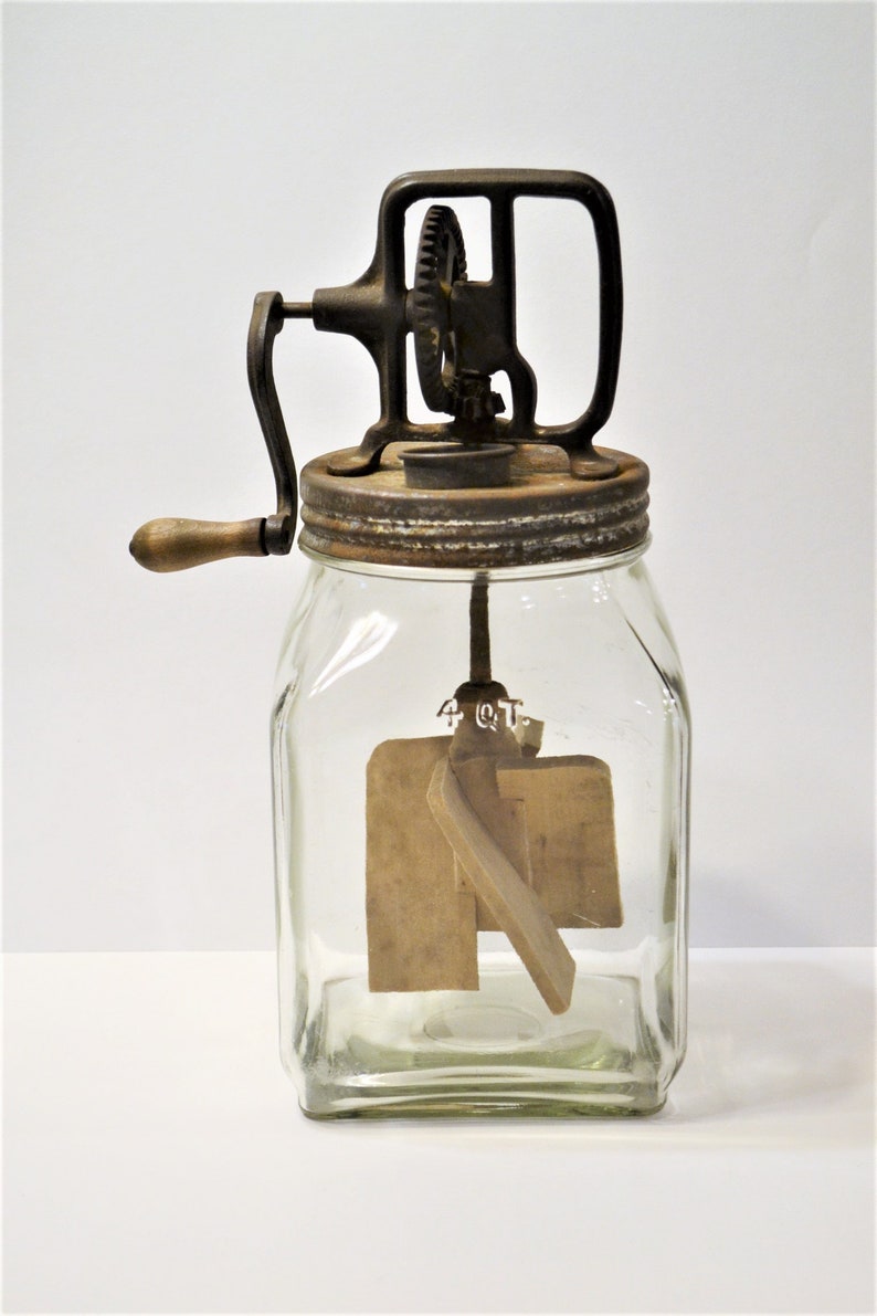 Vintage Glass Butter Churn 4 Quart Whey Pour Spout Rustic Etsy