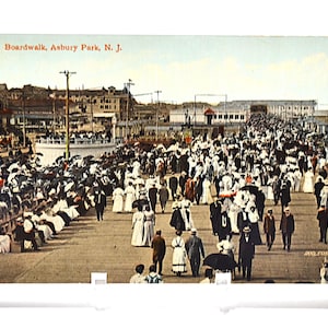 Carte postale vintage ASBURY PARK, scène de la promenade du New Jersey, époque victorienne, carte postale souvenir d'été, souvenirs éphémères, papier PanchosPorch