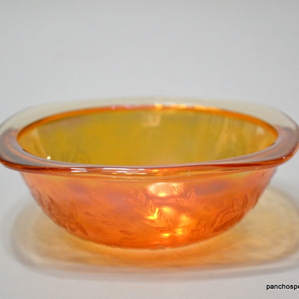 Vintage JEANNETTE Floragold Louisa Square Bowl Marigold Carnival Glass Small Glass Bowl Candy Mint Dish  Retro Glassware Panchosporch