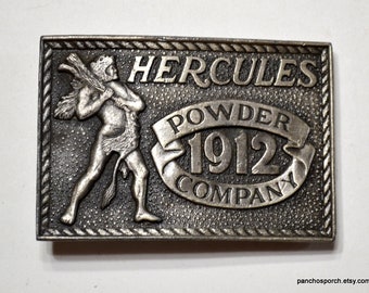 Vintage HERCULES  Powder Belt Buckle 1912 Powder Company 1980 Special Edition Mens Accessory Country Western Advertising PanchosPorch