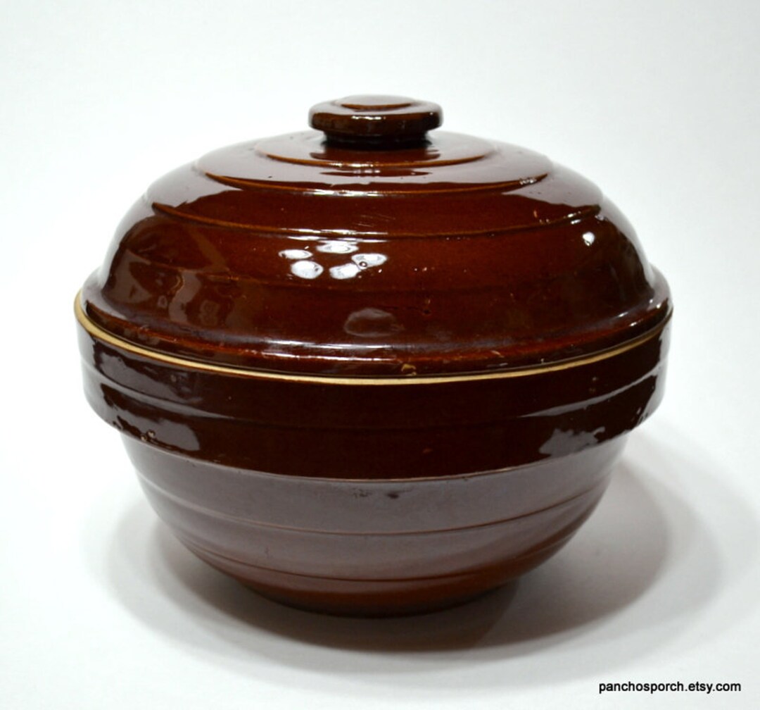 Vintage Brown Mixing Bowl With Lid 9 Inch Beehive Bowl Etsy