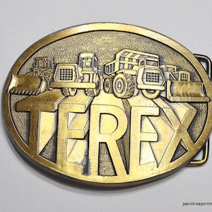 Vintage TEREX Belt Buckle: 1980s Brass Heavy Machinery