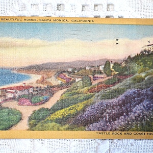 vintage CALIFORNIE carte postale Santa Monica Coast Highway Castle Rock des années 1940 carte postale souvenirs souvenirs papier éphémères PanchosPorch