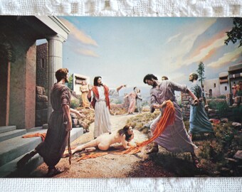 Vintage RELIGIOUS Post Card Stoning the Harlot Prince of Peace Gettysburg Postcard Memorabilia Paper Ephemera PanchosPorch