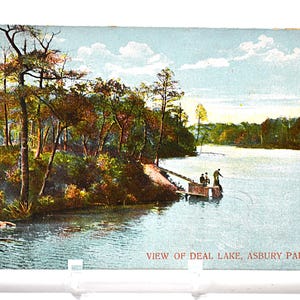 Carte postale vintage ASBURY PARK, New Jersey Deal, scène de lac, scène d'eau, bateau, 1908, carte postale souvenir, souvenirs éphémères, papier PanchosPorch