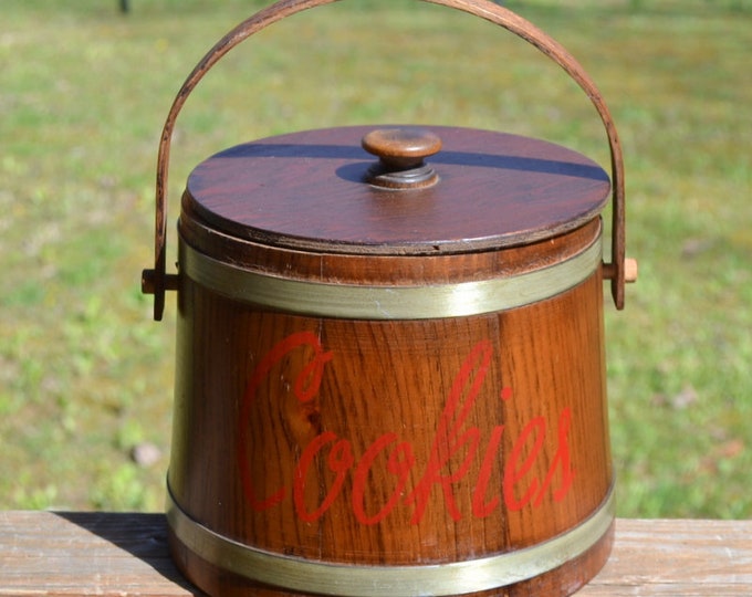 Vintage Wood Sugar Bucket Cookie Jar Wooden Cookie Barrel With Lid