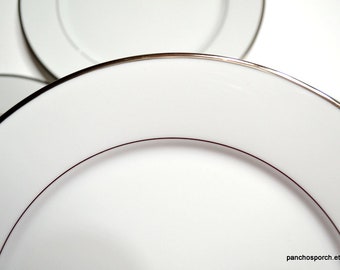 Vintage NORITAKE SPECTRUM Dinner Plate Set of 3 White Platinum Rim Contemporary Line Simple Minimal Classic Dinnerware PanchosPorch