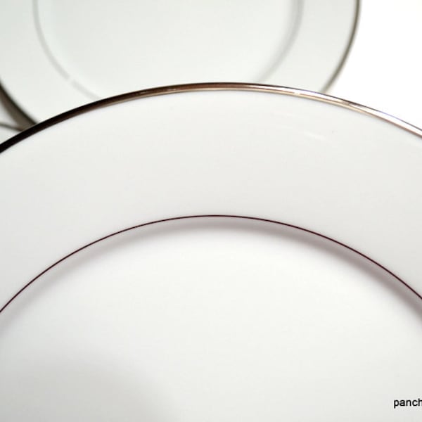 Vintage NORITAKE SPECTRUM Dinner Plate Set of 3 White Platinum Rim Contemporary Line Simple Minimal Classic Dinnerware PanchosPorch