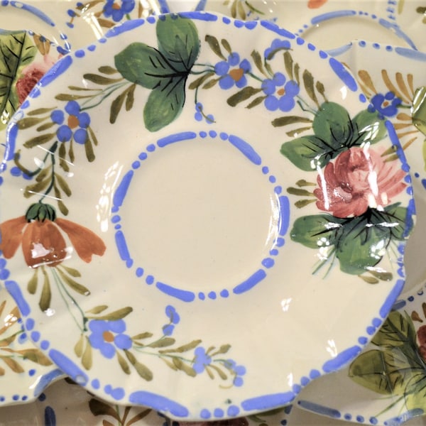 Vintage Floral Saucer Set of 9 Side Plate Hand Painted Flowers Luncheon Tea Party Shower Wall Decor Majolica Italy PanchosPorch