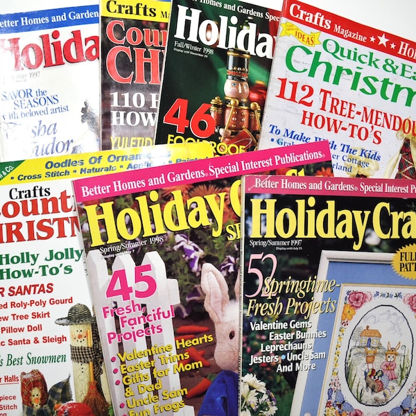 Vintage Holiday Craft Magazine Lot of 7 Christmas Easter Spring Cross Stitch Sewing Charts Embroidery Inspiration 1990s PanchosPorch