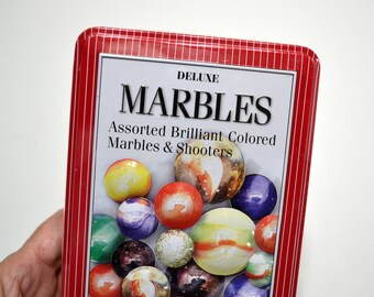 Vintage CARDINAL Deluxe MARBLES Brilliant Colors Collection Unopened Metal Tin Box Various Size 160 Glass Marbles Shooters PanchosPorch