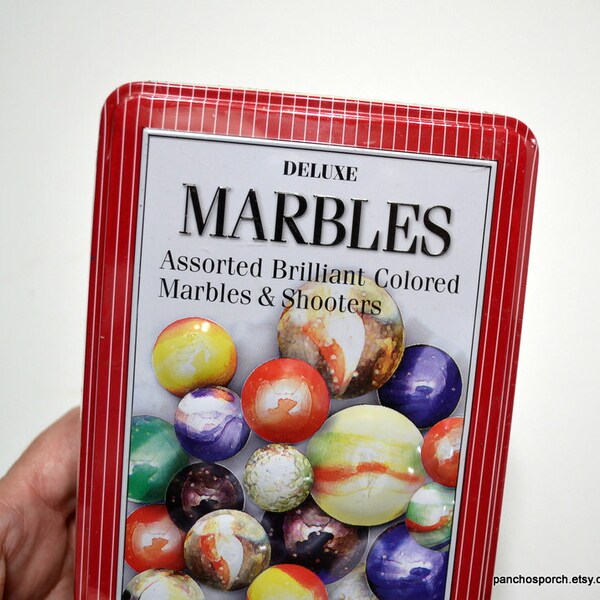 Vintage CARDINAL Deluxe MARBLES Brilliant Colors Collection Unopened Metal Tin Box Various Size 160 Glass Marbles Shooters PanchosPorch