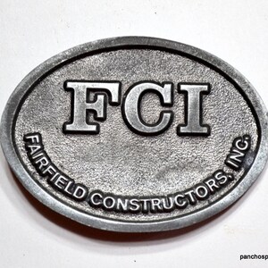 Vintage FAIRFIELD Constructors Belt Buckle Pewter FCI Advertising Western Wear Cowboy Mens Accessory PanchosPorch