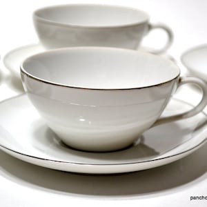 Vintage Harmony House Cup and Saucer Set: White Silver Rim Dinnerware